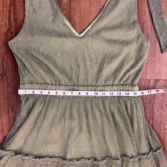 GREYLIN Sage  Green Delilah Shoulder Tie Plisse Maxi Dress Sz M - Picture 10 of 13